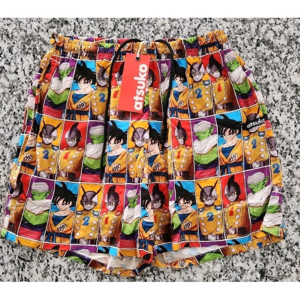 NEW Atsuko Dragon Ball Superhero Men Sz XS Color Mesh Lined Swim Shorts Trunks